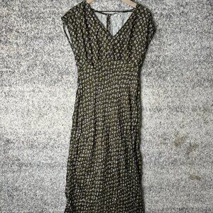 Madewell Dress Womens 8 Green Floral Cupro Viscose Maxi V Neck Cap Sleeve